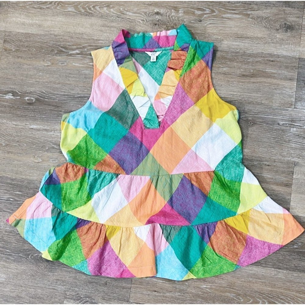 crown & ivy Multicolor Diamond Print Sleeveless Peplum Tank